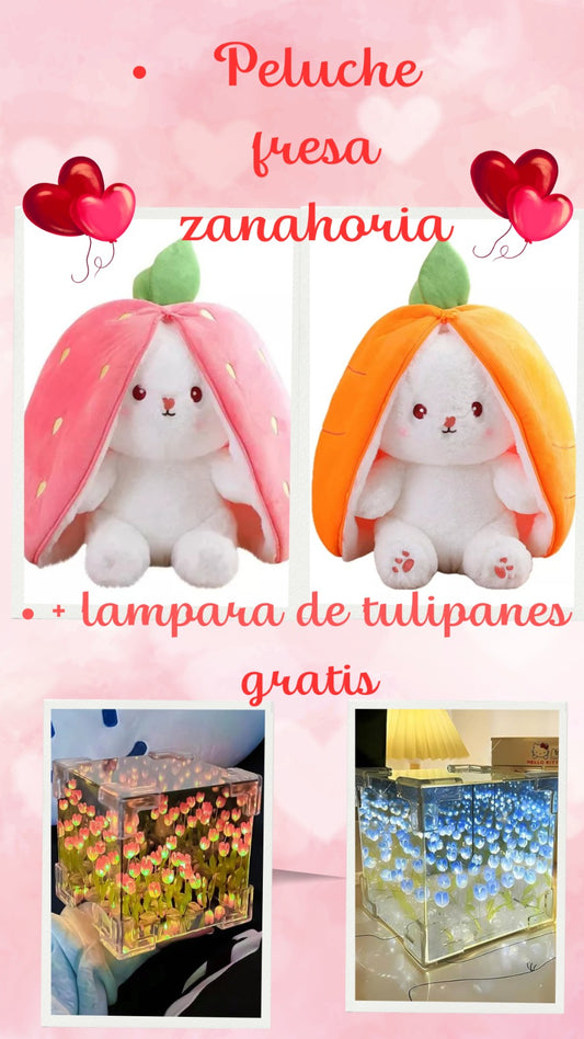 CONEJITO FRUTA FRESA Y ZANAHORIA MAS LAMPARA DE TULIPANES